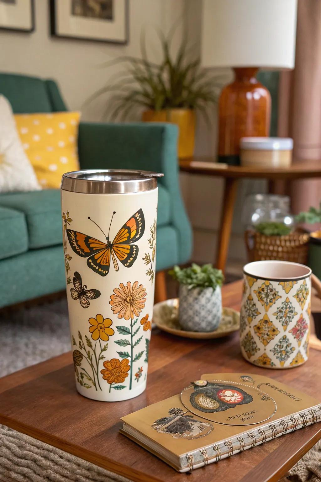 Embrace nostalgia with retro butterfly tumbler designs.