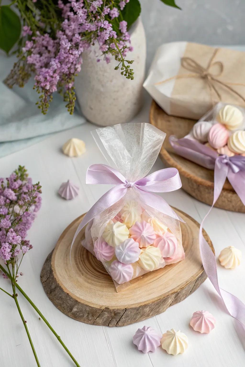 Elevate your candy party favors with ribbons and bows that embody simplicity and elegance.