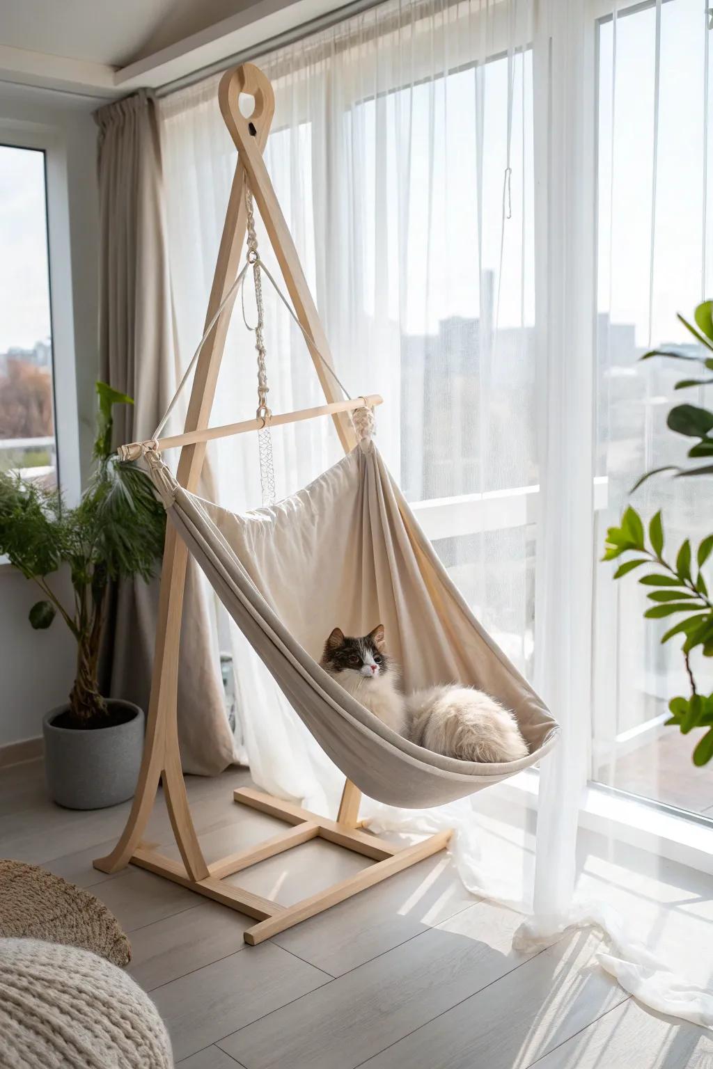 Elevate your cat's nap time with a stylish hammock that blends comfort and minimalist elegance.