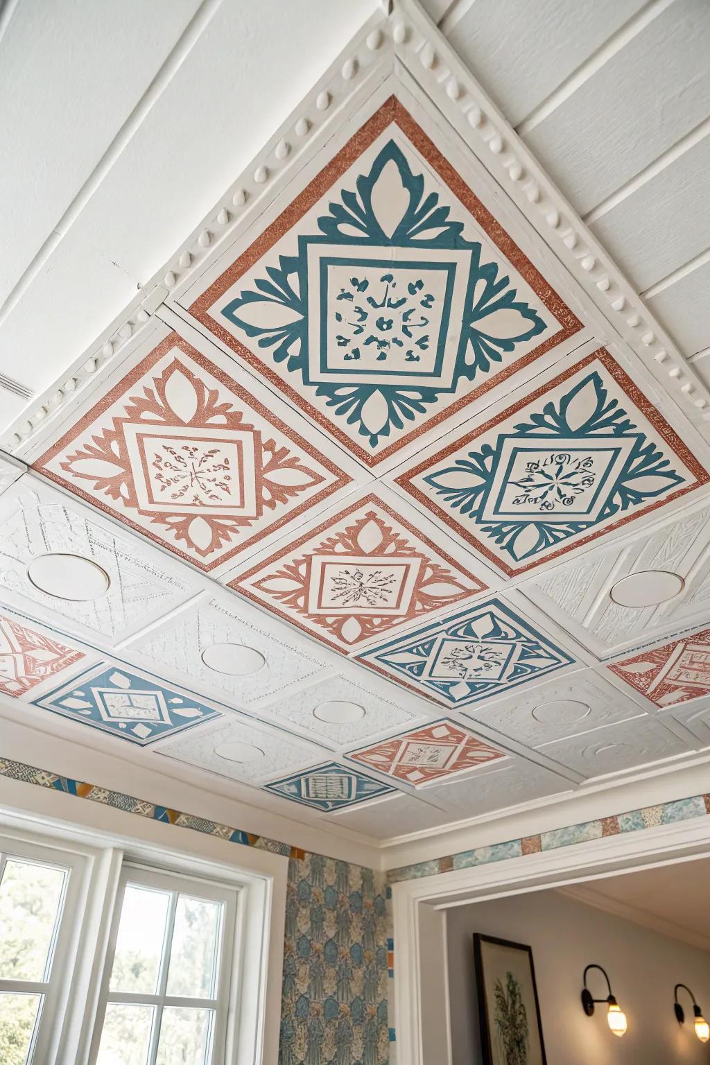 Transform your ceiling into a minimalist masterpiece with geometric patterns.
