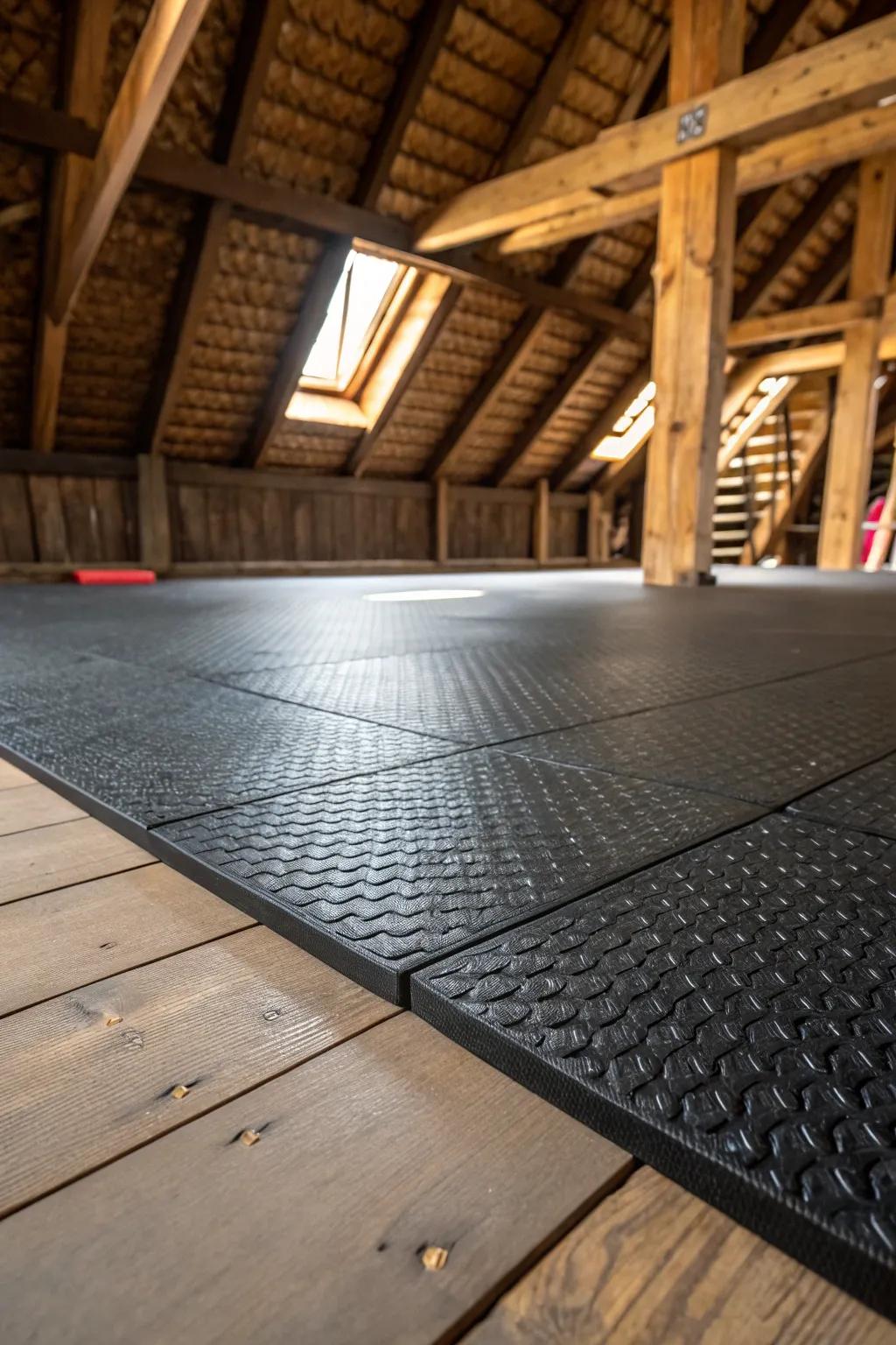 Transform your attic into a versatile space with sleek and durable rubber flooring.
