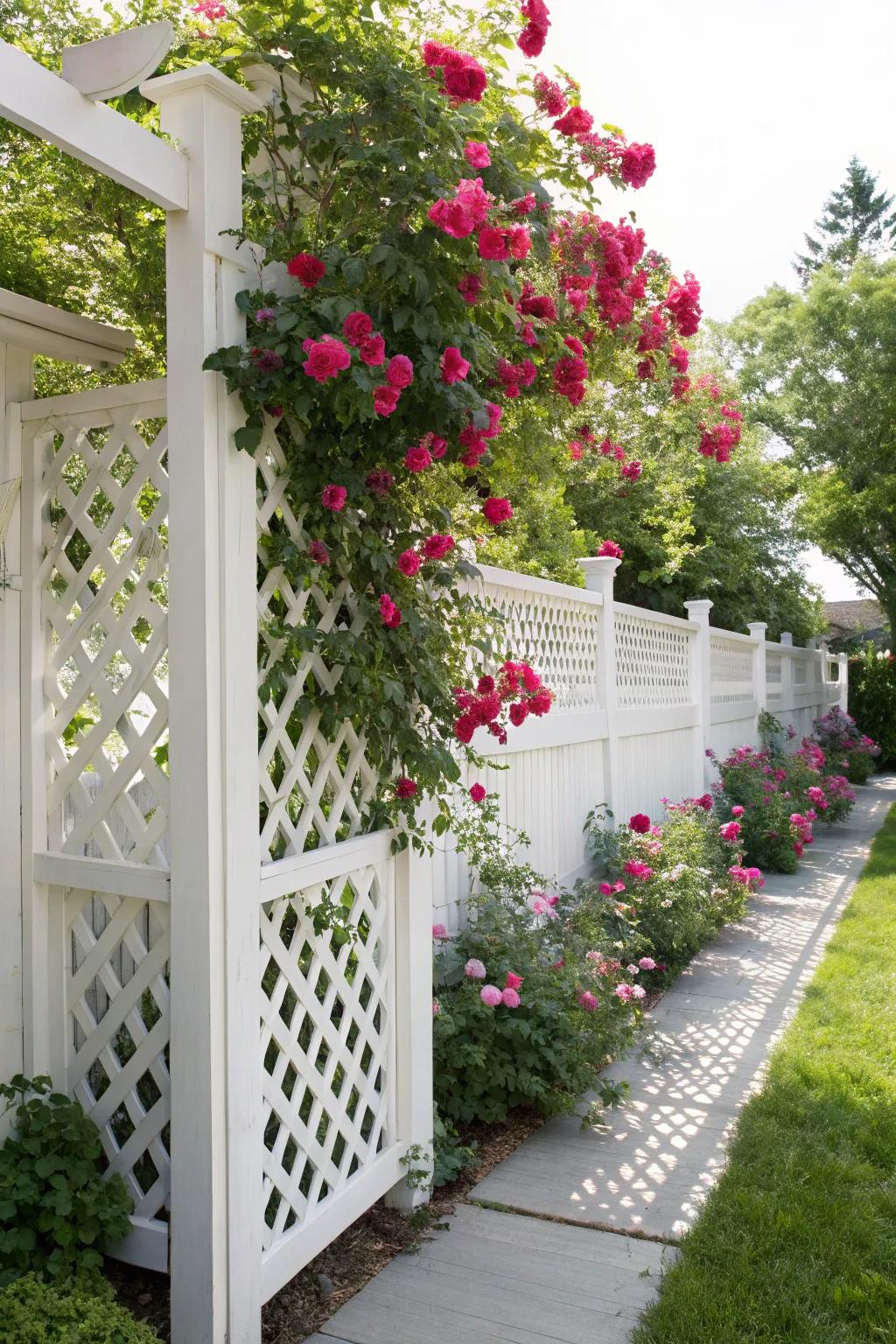 Transform your backyard into a classic retreat with a flowering lattice fence.