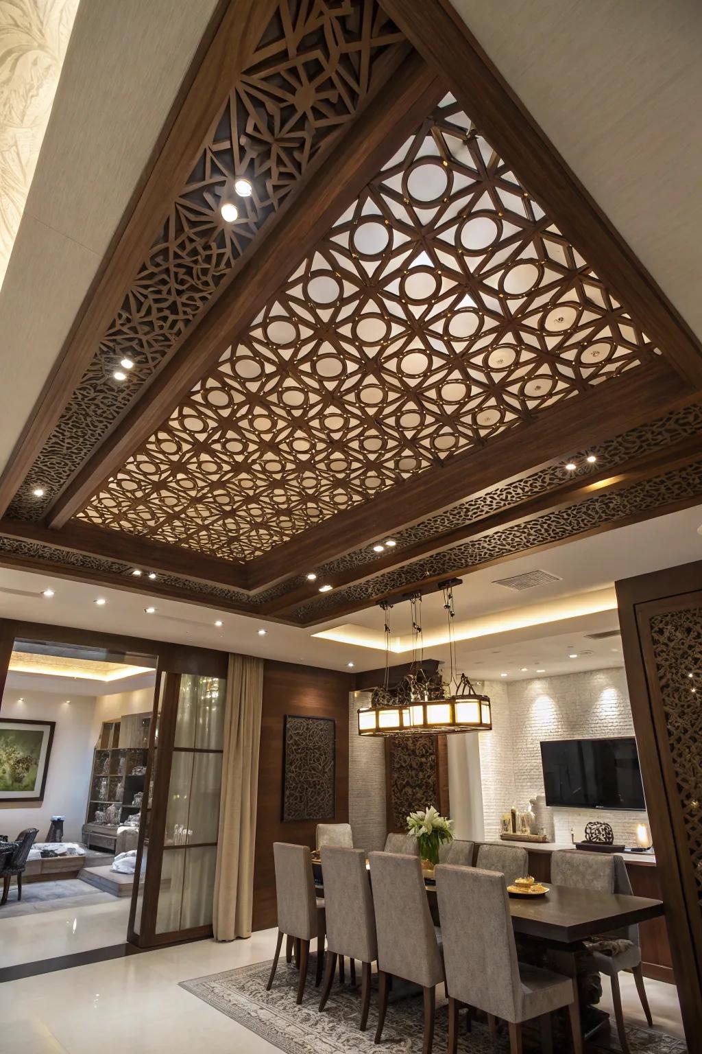 Elevate your dining space with the allure of CNC-crafted lattice ceilings. Discover the art of intricate designs.