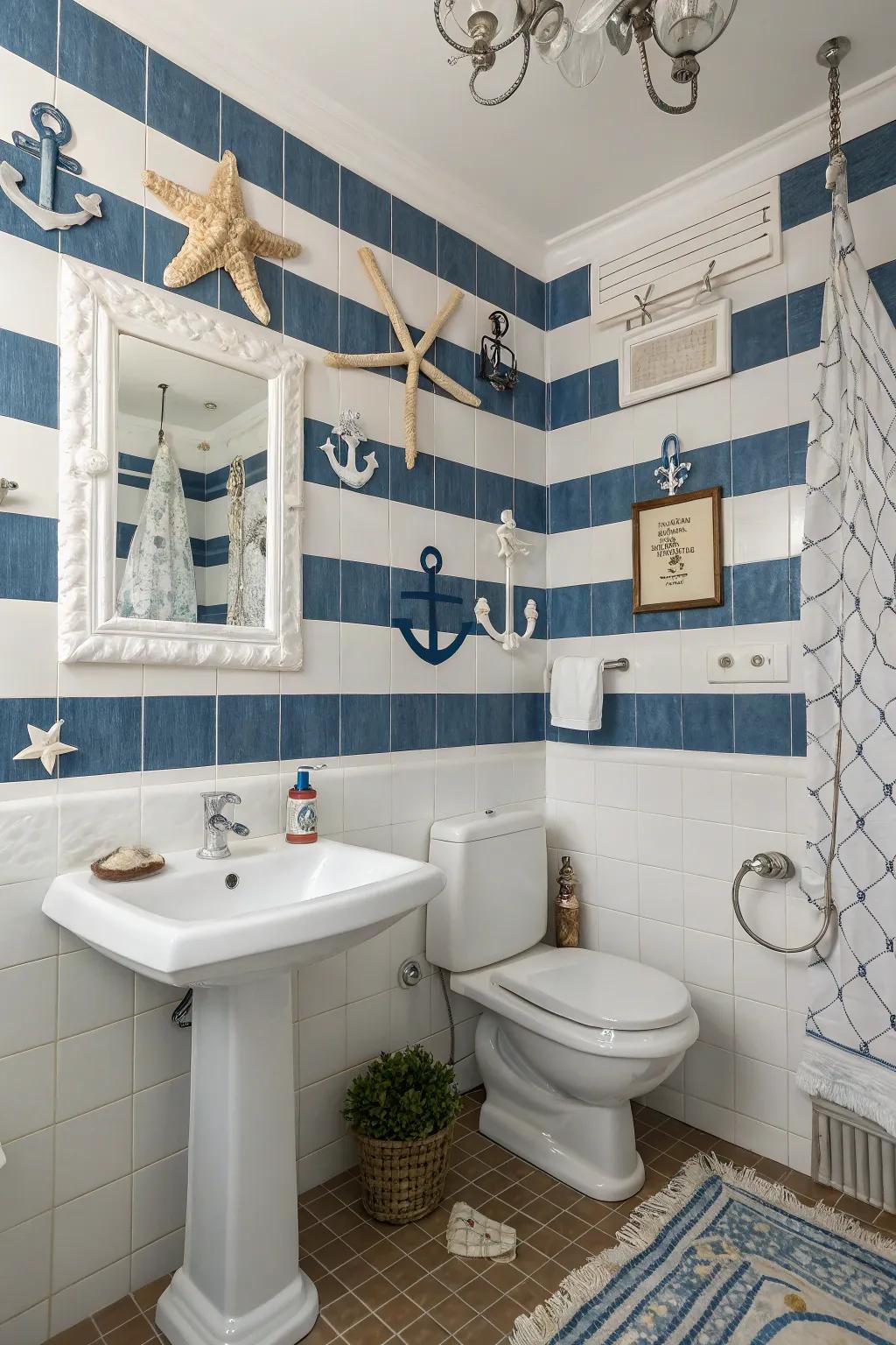 Nautical stripes add charm without overwhelming the space.