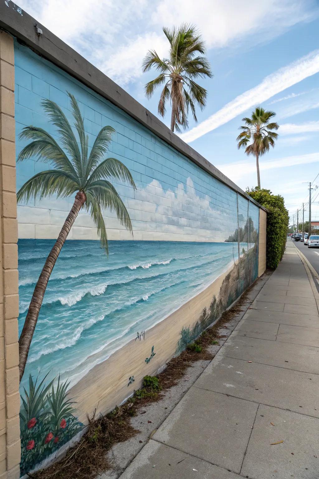 Seascape murals provide a stunning, immersive coastal experience.