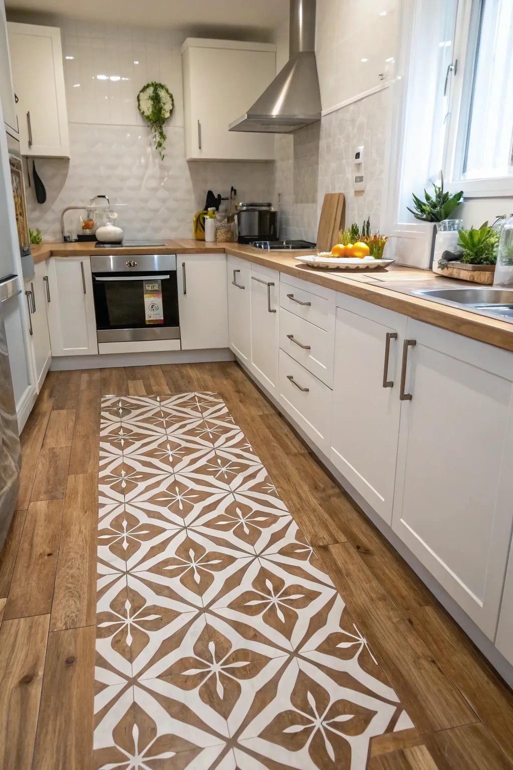 Stenciled floors add artistic flair.