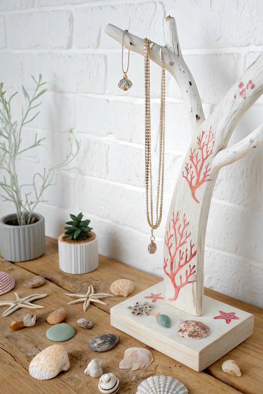 Elegance meets oceanic charm with this DIY coral reef jewelry holder.