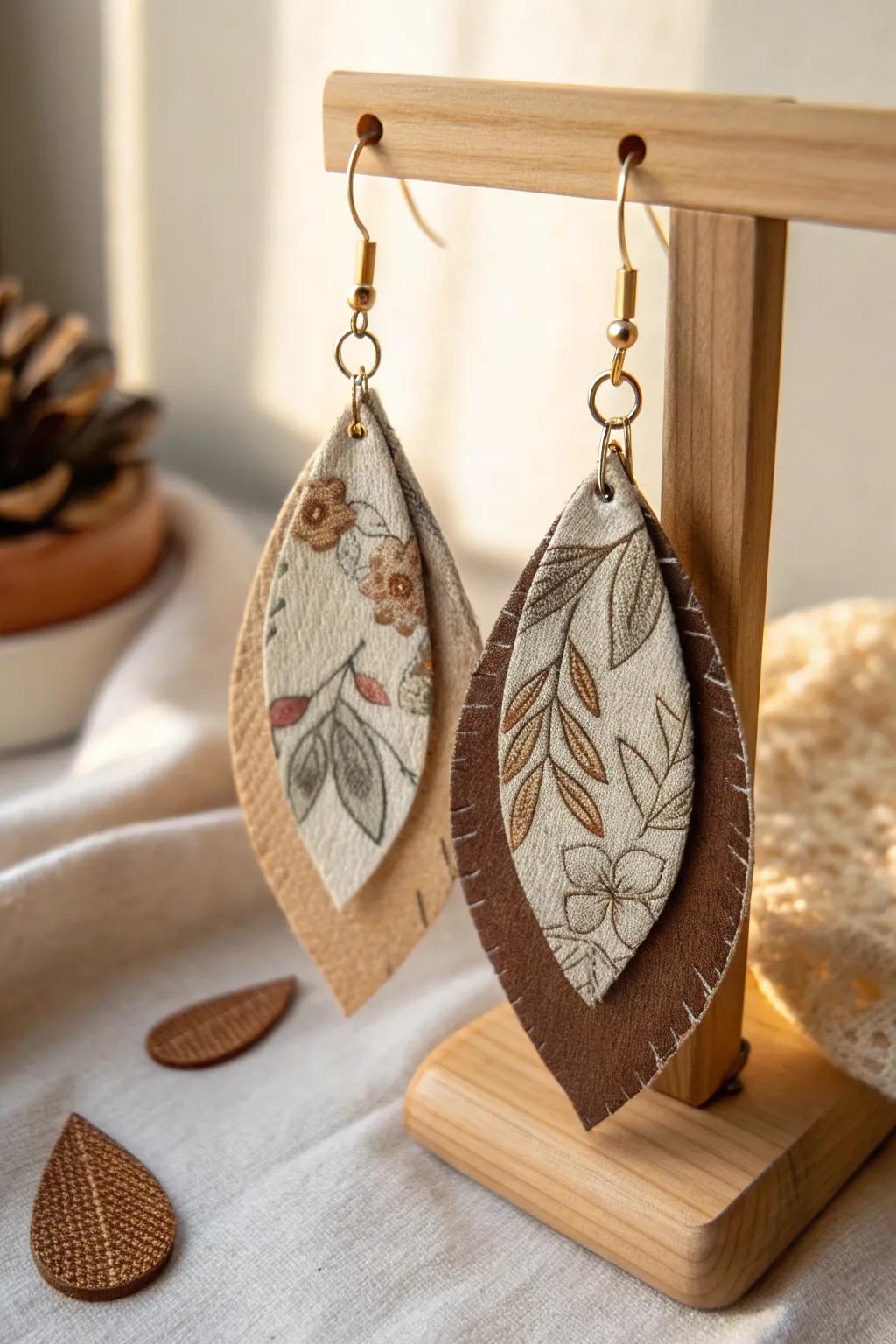 Elevate your style with these handcrafted fabric and leather earrings, where simplicity meets boho charm.