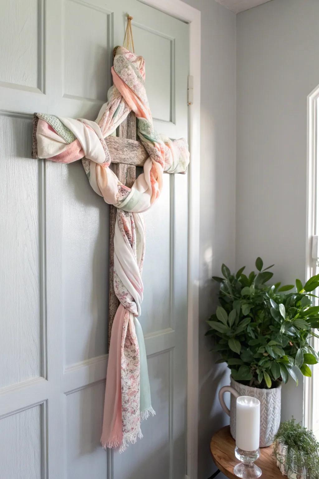 Embrace the art of simplicity with a fabric-wrapped cross door hanger, where sustainability meets style.