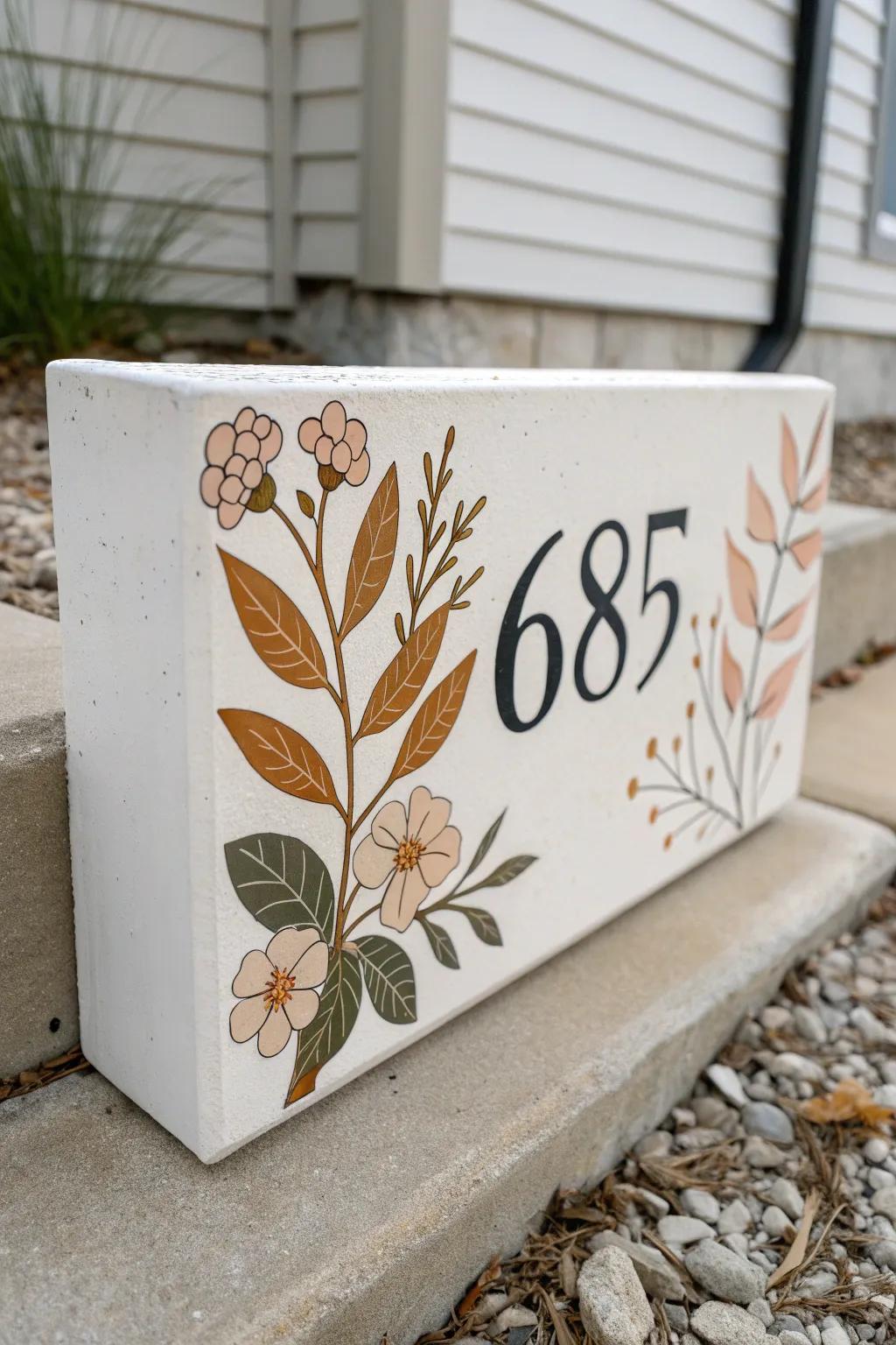 Embrace nature's beauty with a minimalist curb address design that seamlessly blends into its surroundings.