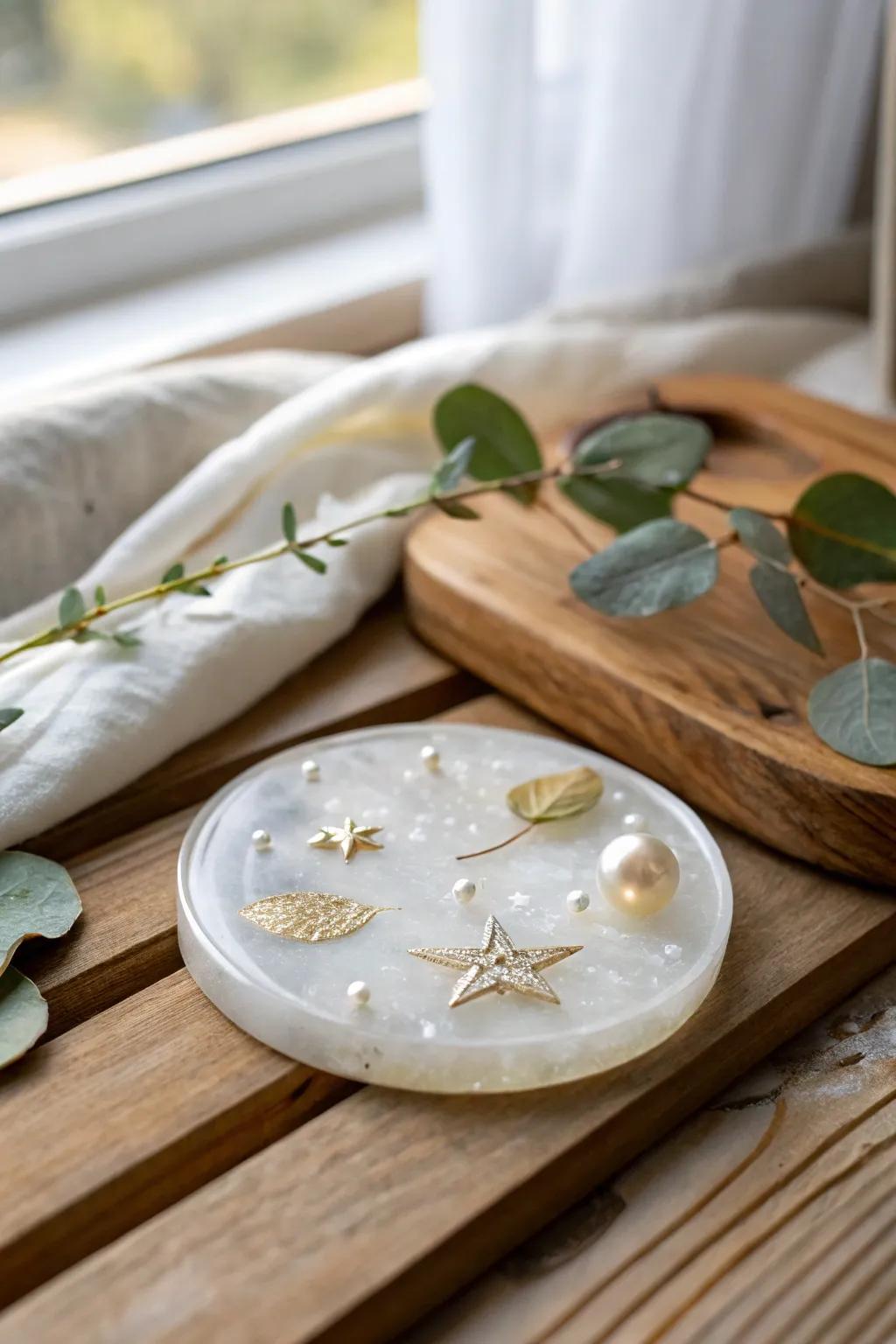 Elevate your tabletop with charm-infused coasters that tell a story.