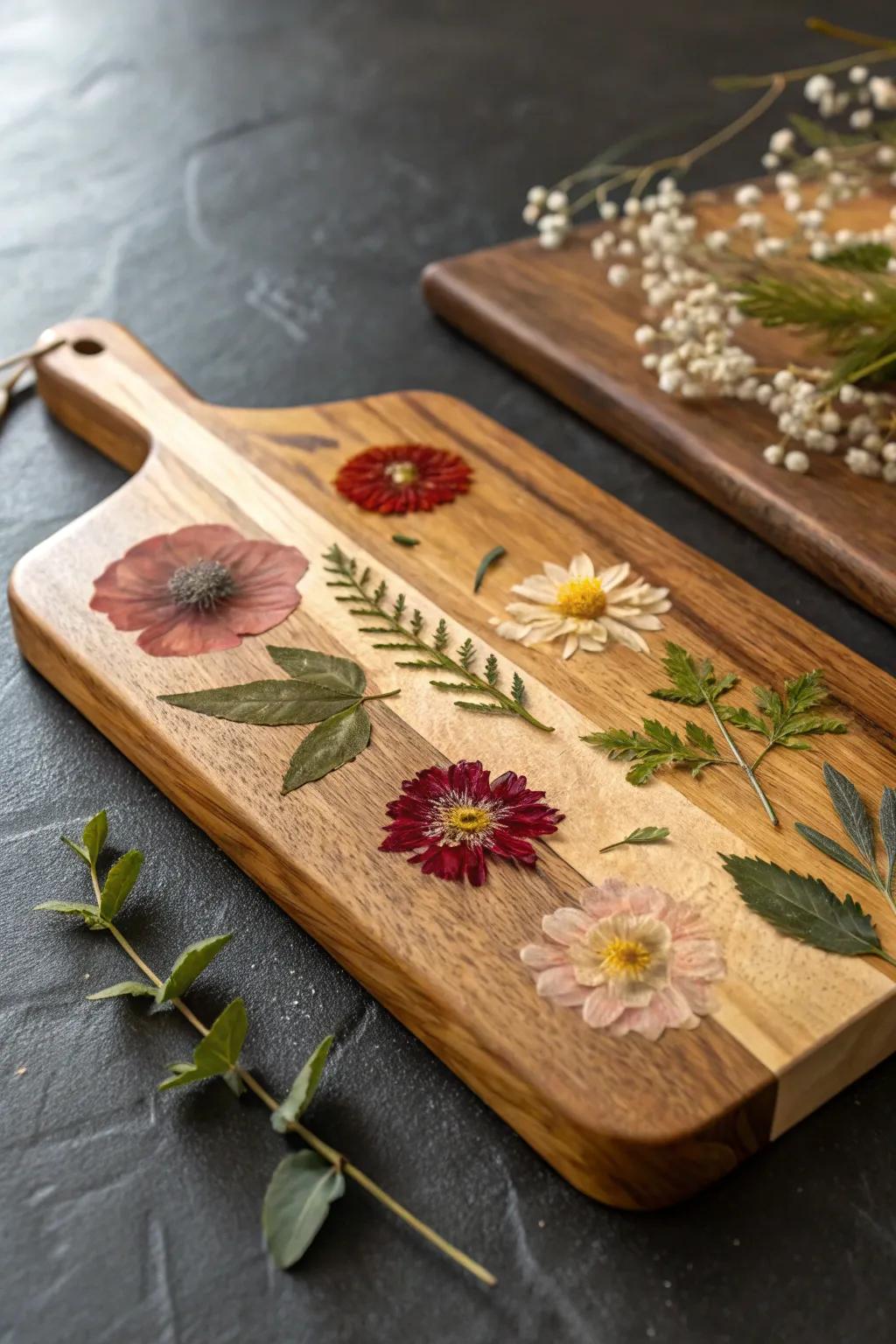 Elevate your culinary space with a custom resin cutting board that brings nature's elegance to your kitchen.