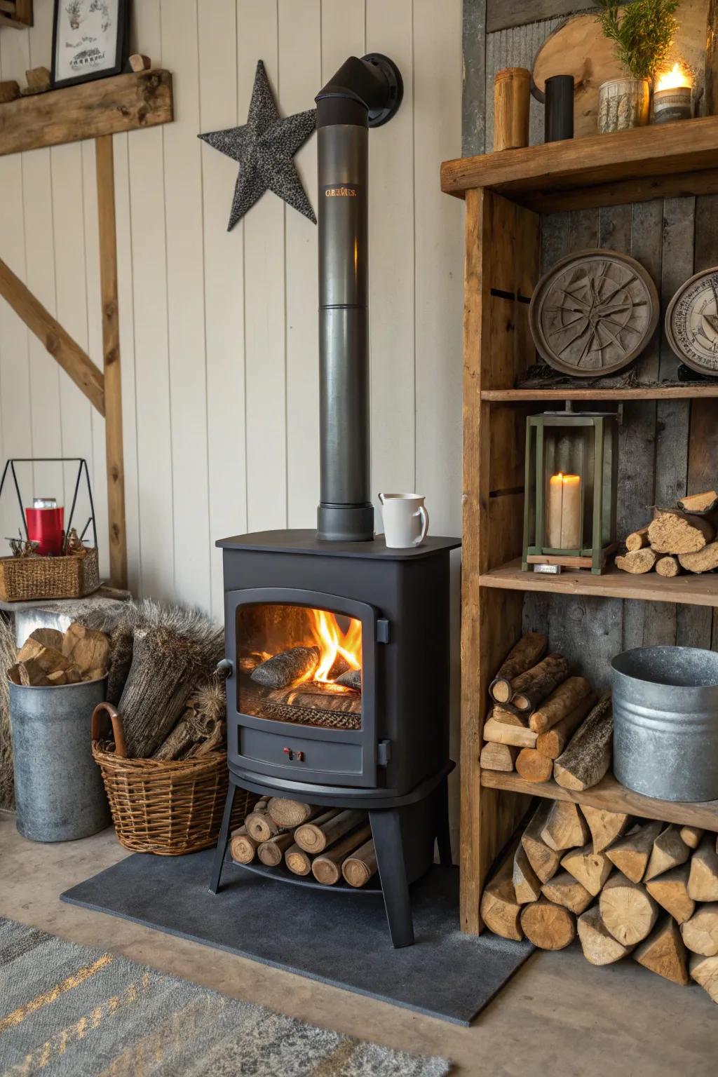 Mixing materials adds depth and interest to the stove area.