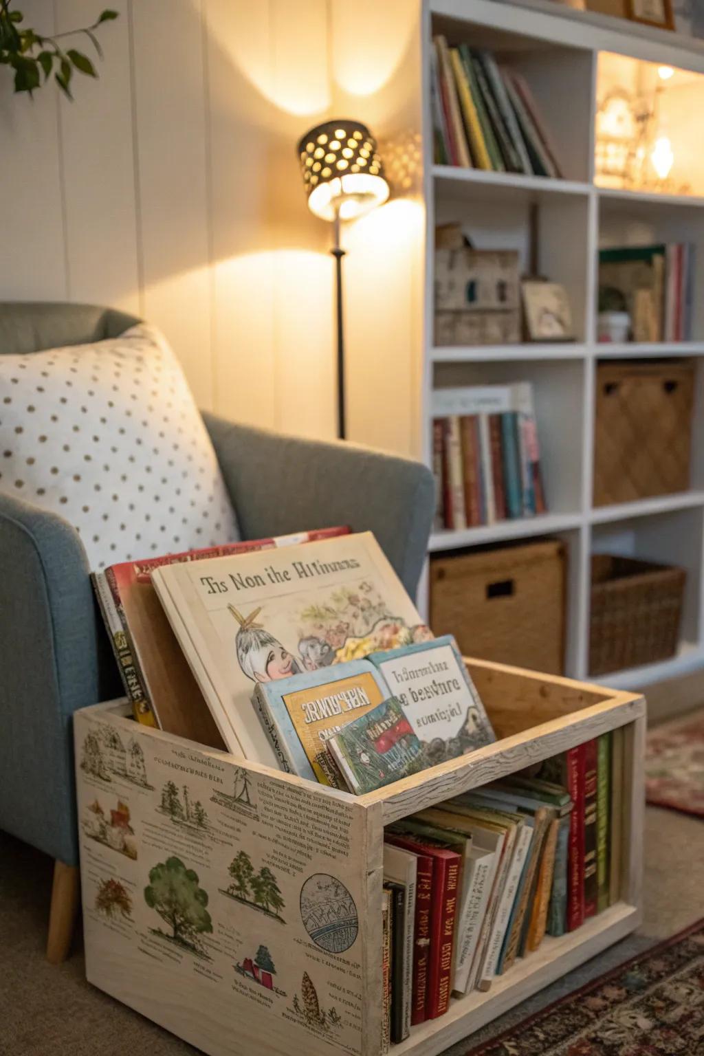 A whimsical storybook box for a literary-themed decor.
