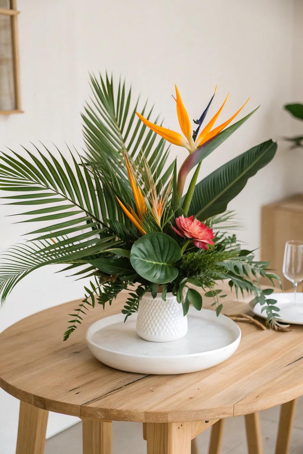 Transform your space into a tropical paradise with this stunning DIY centerpiece that exudes elegance and simplicity.