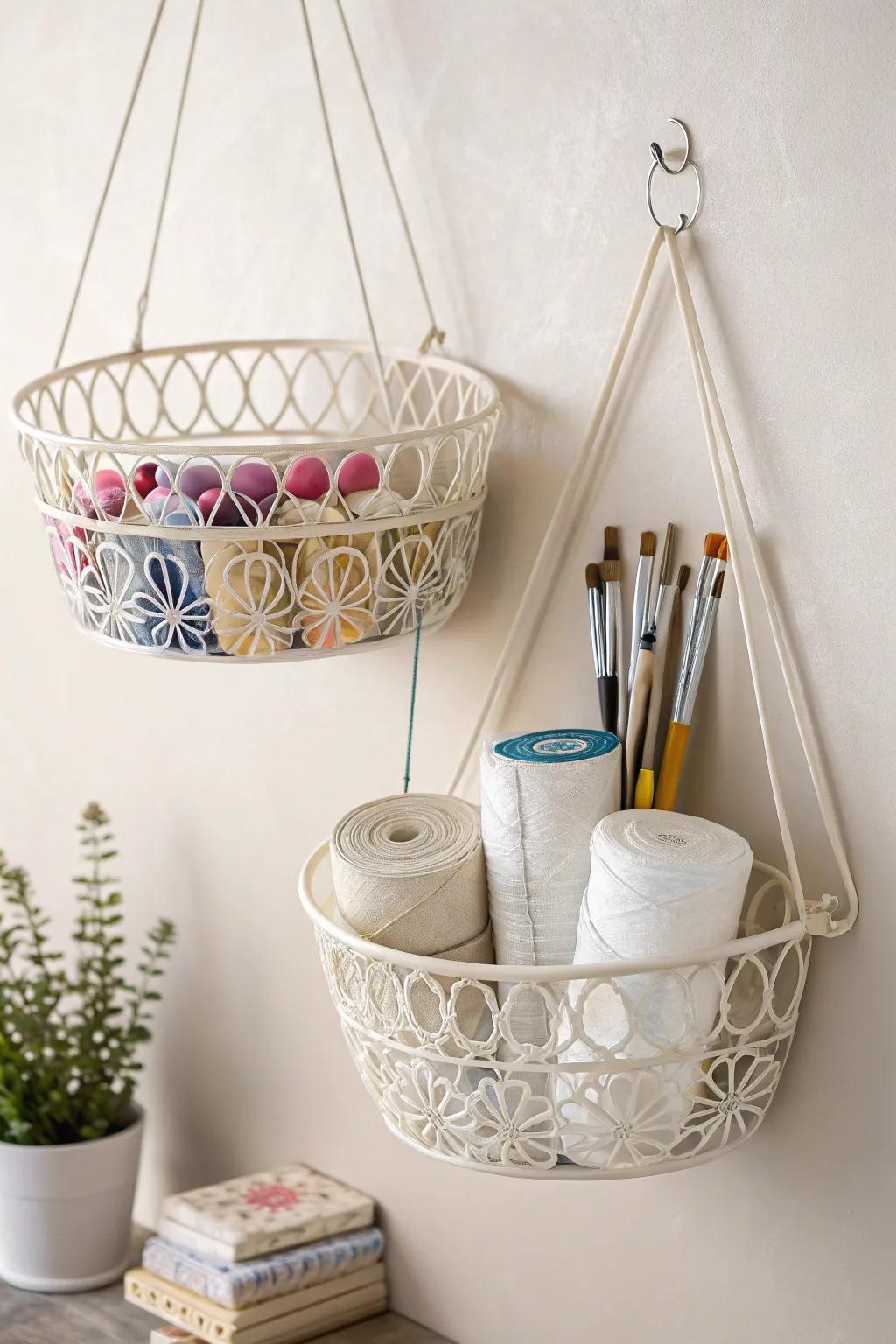 Transform your art studio into a serene haven with minimalist wire baskets—where organization meets elegance.