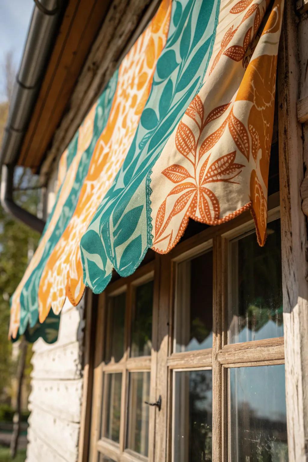 Transform your windows with a touch of vintage charm using retro fabric awnings.