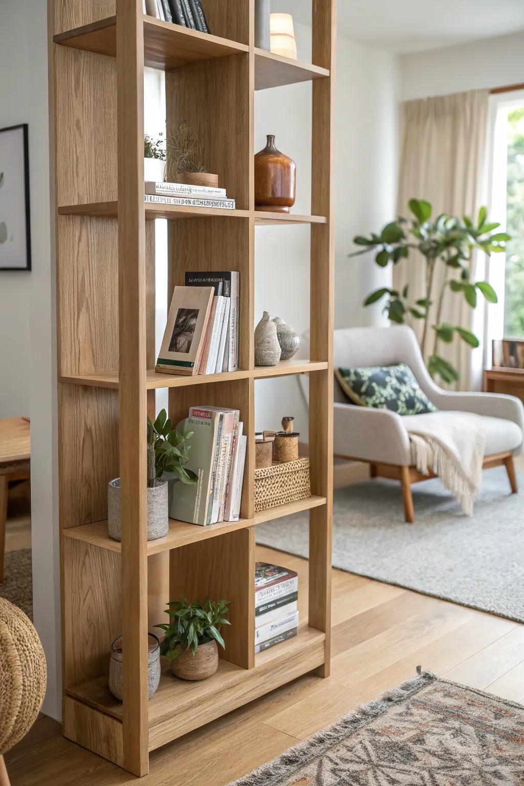 Transform open spaces with a stylish bookshelf room divider, where functionality meets aesthetic charm. 📚✨