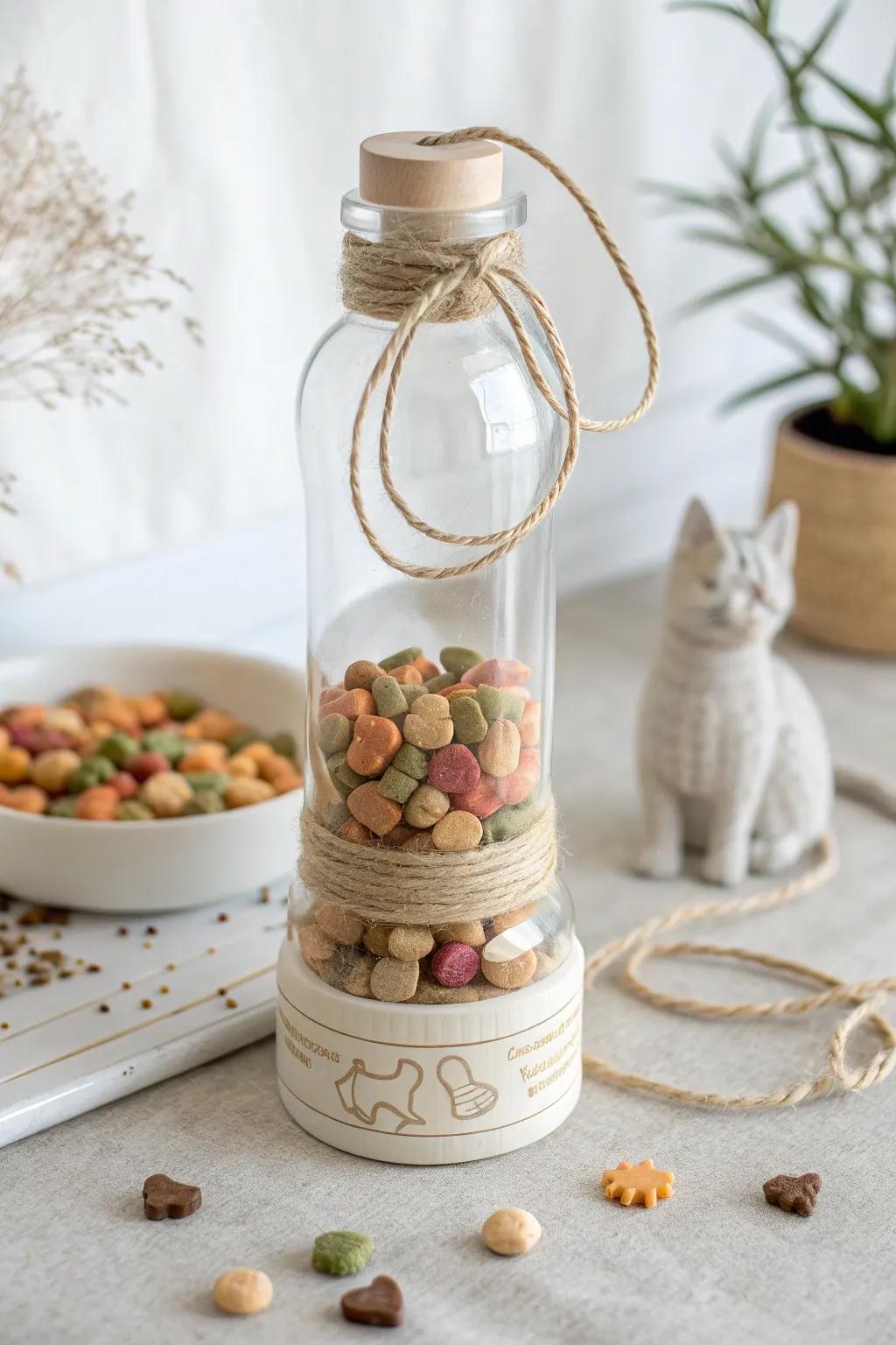 Transform feeding time into playtime with this charming DIY treat dispenser that blends minimalist elegance with playful functionality.