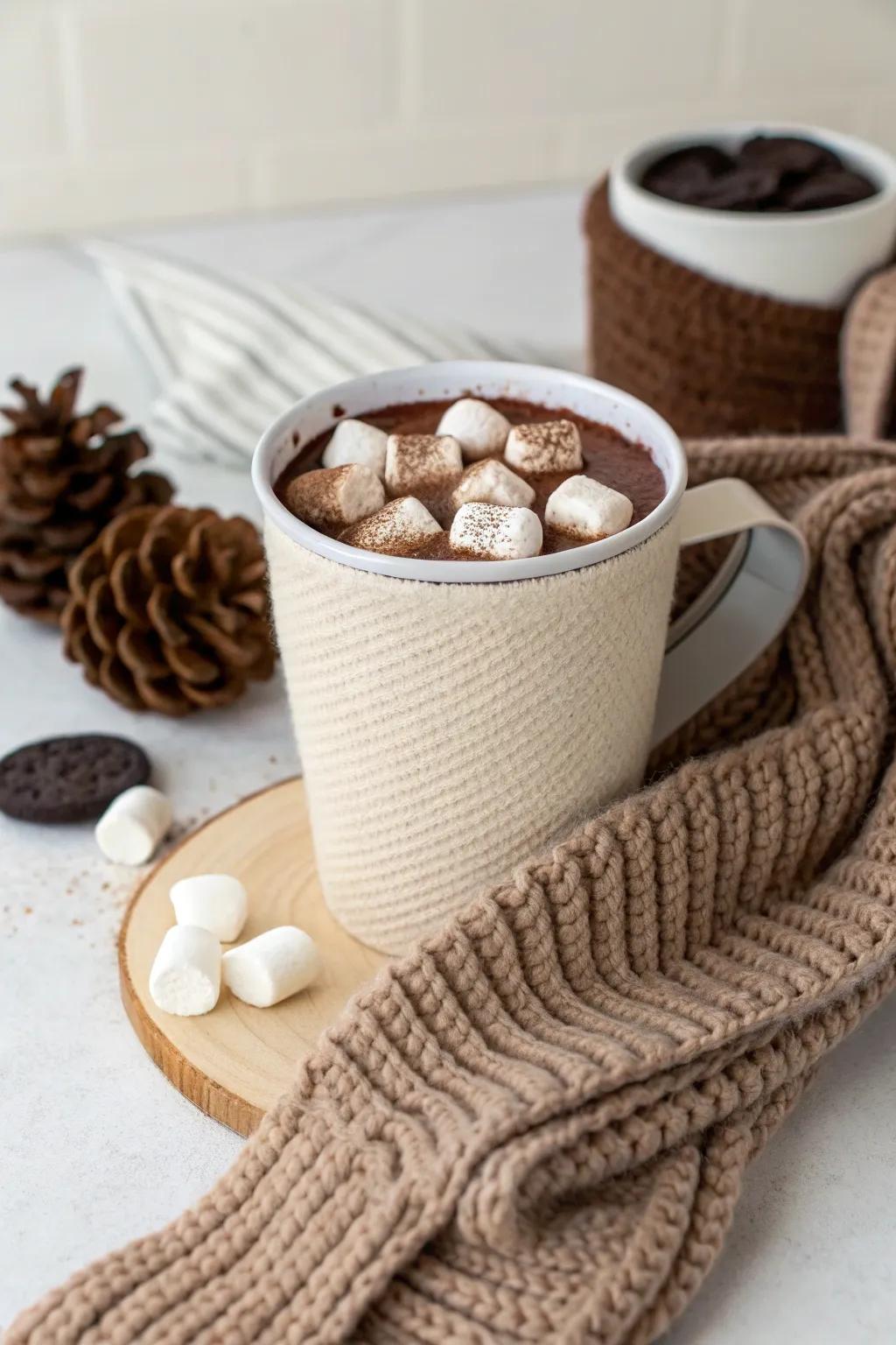 Warm up your holiday spirit with a DIY hot cocoa mug costume that's as cozy as it is charming!