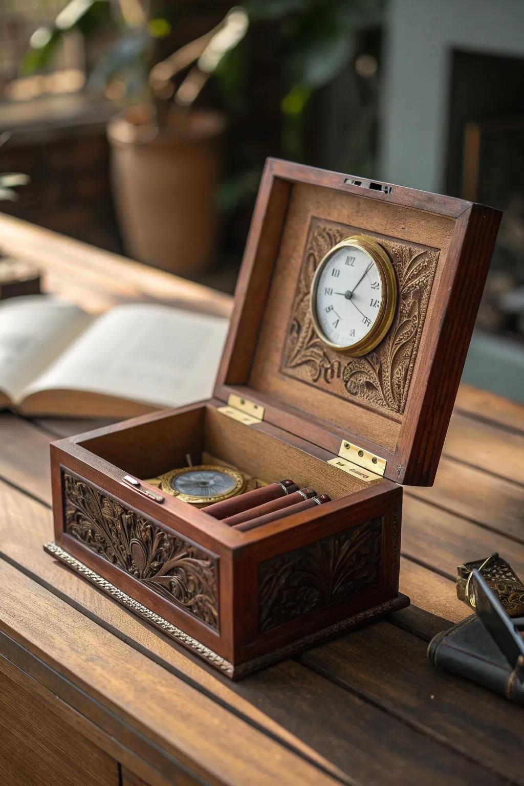 Elevate your workspace with this DIY cigar box clock—where timeless elegance meets functionality.