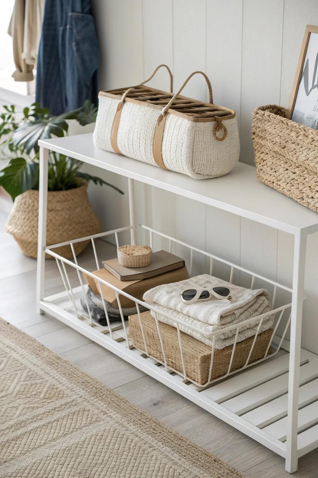 Elevate your closet with chic under-shelf wire baskets for effortless organization and style.
