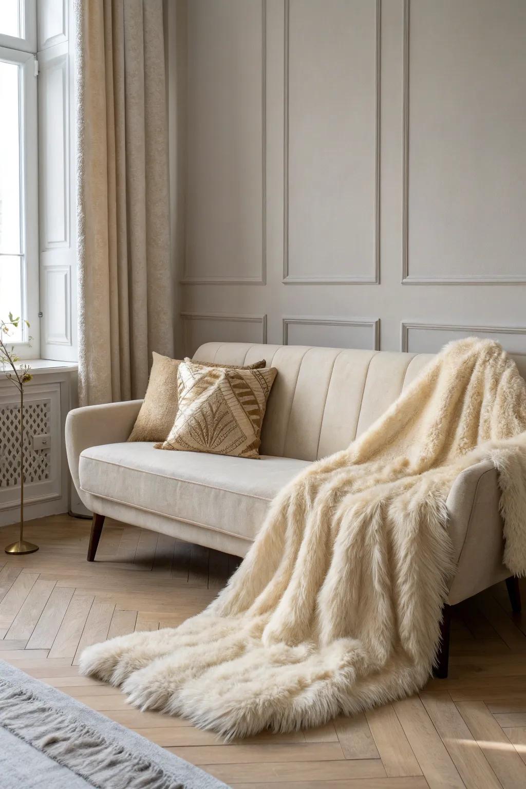 Transform your space with a touch of faux fur elegance. Perfect for snuggling up in style. #CozyMinimalism #FauxFurFun