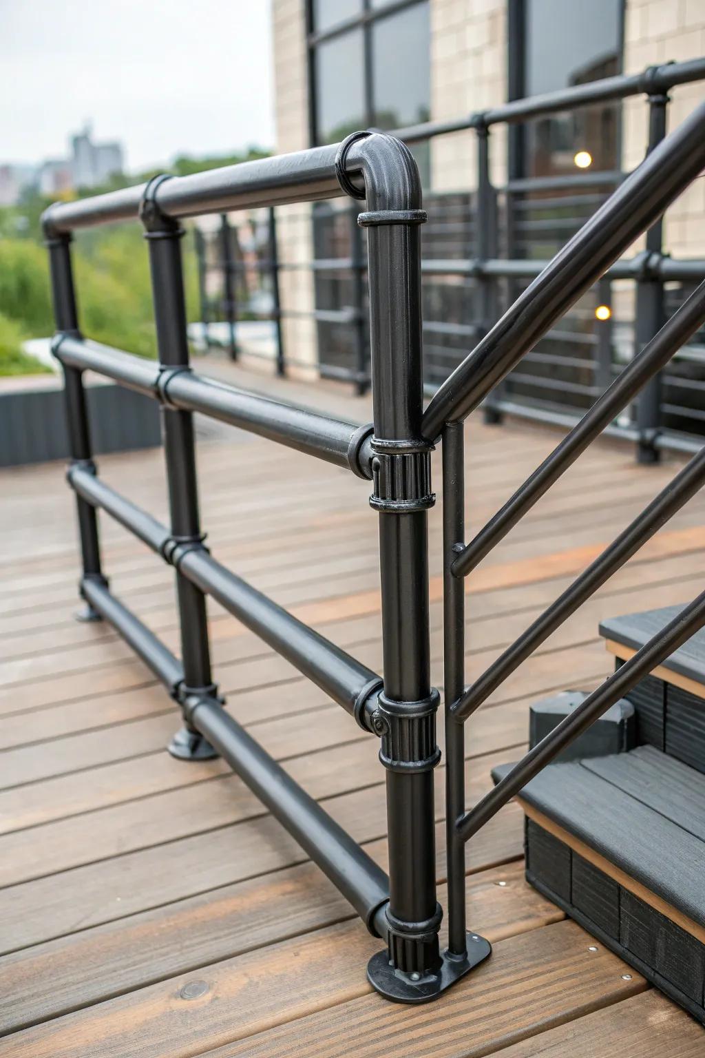 Transform your space with this bold metal pipe railing—where industrial meets avant-garde chic.