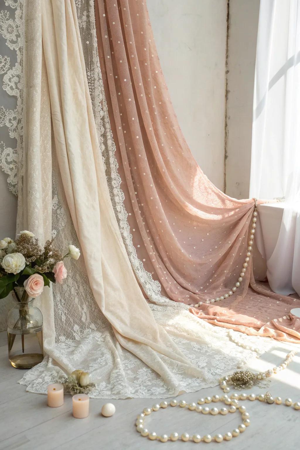 Capture timeless elegance with vintage fabrics, lace, and pearls for your Easter decor.