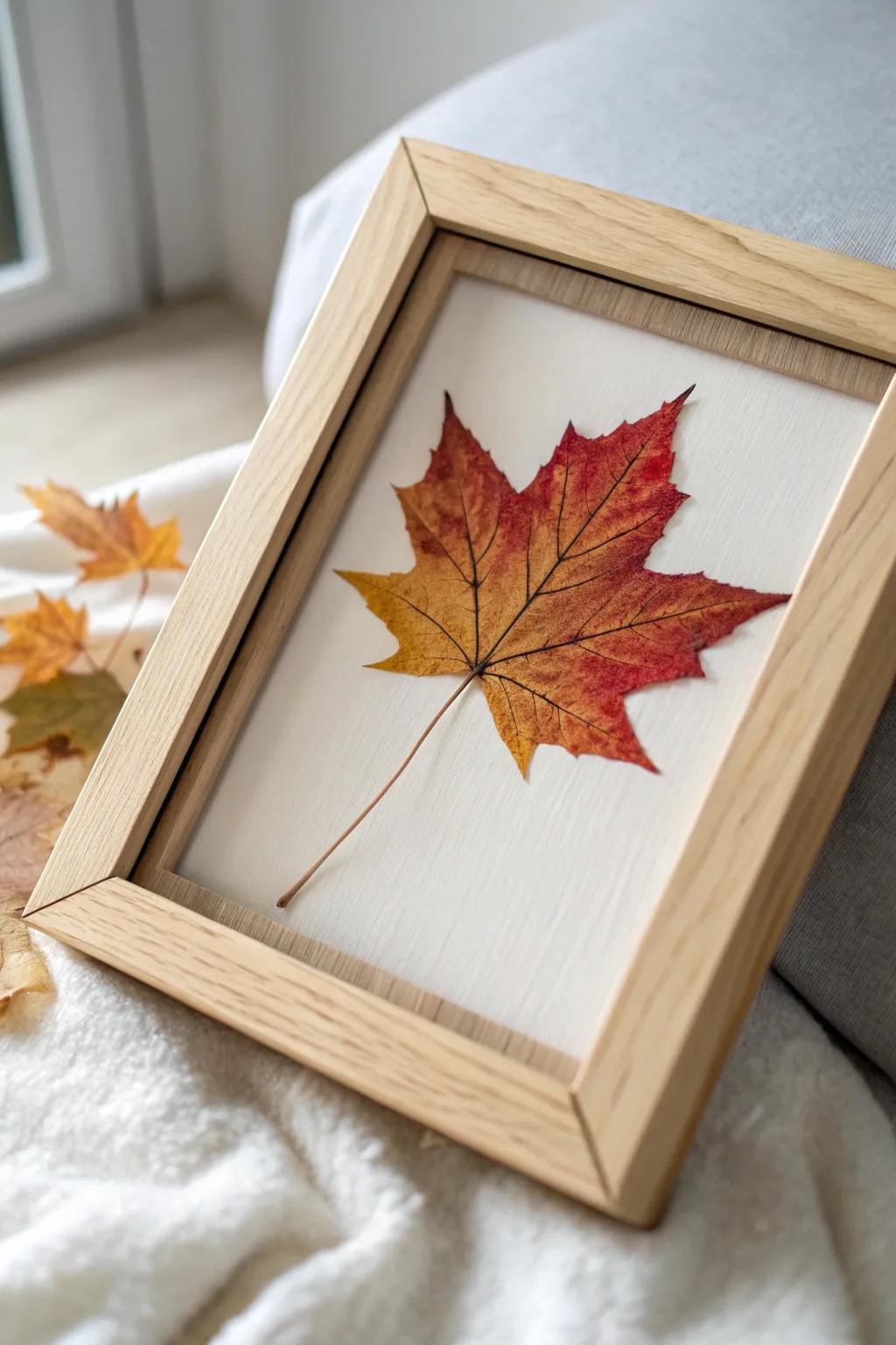 Bring autumn indoors with this simple yet stunning pressed leaf art piece. Perfect for adding a touch of nature to your office decor!