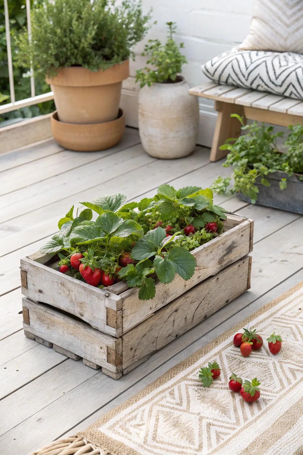 Transform your patio with charming wine crate gardens—where simplicity meets natural beauty.