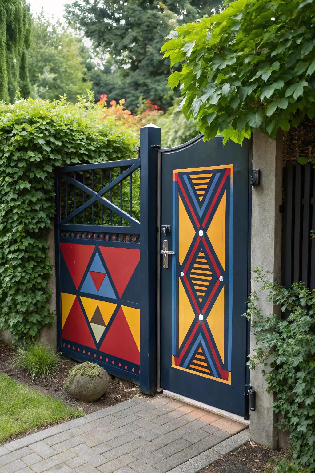 Add a pop of color to your garden with a modern, painted gate that stands out.