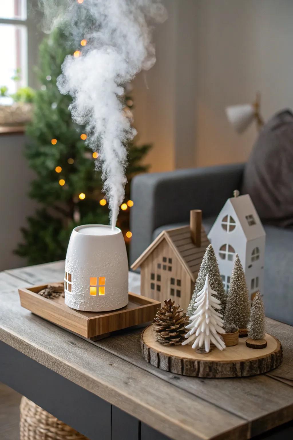 Create a magical Halloween village with a touch of misty enchantment. 🎃✨