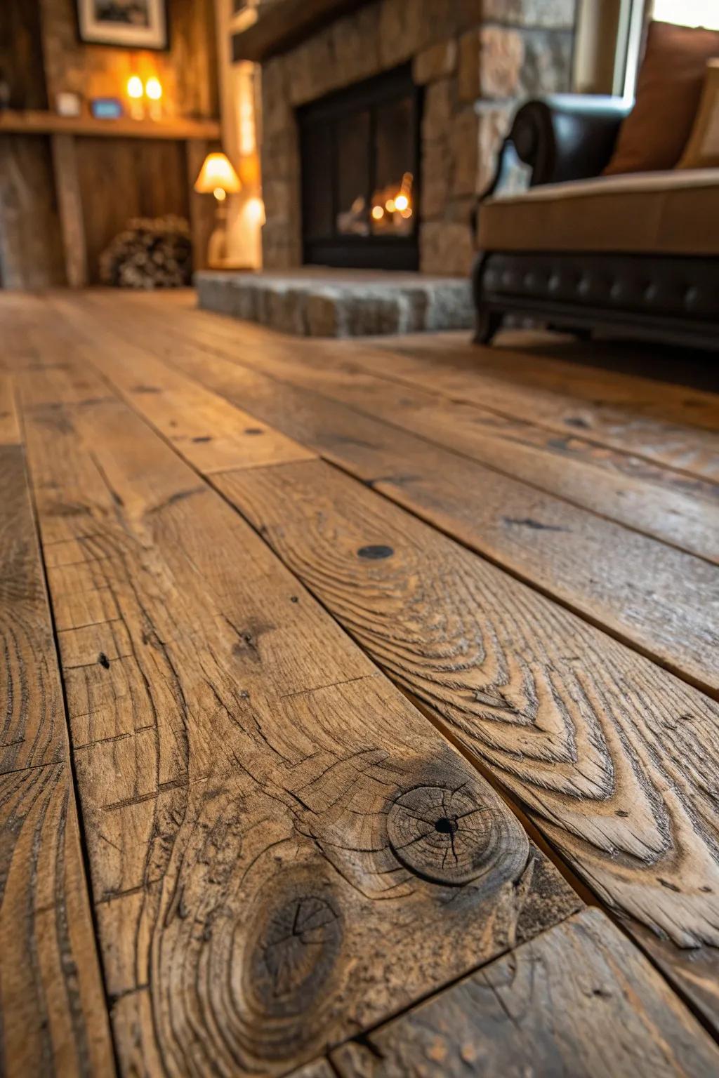 Embrace the charm of imperfections with a rustic hardwood finish that tells a story.