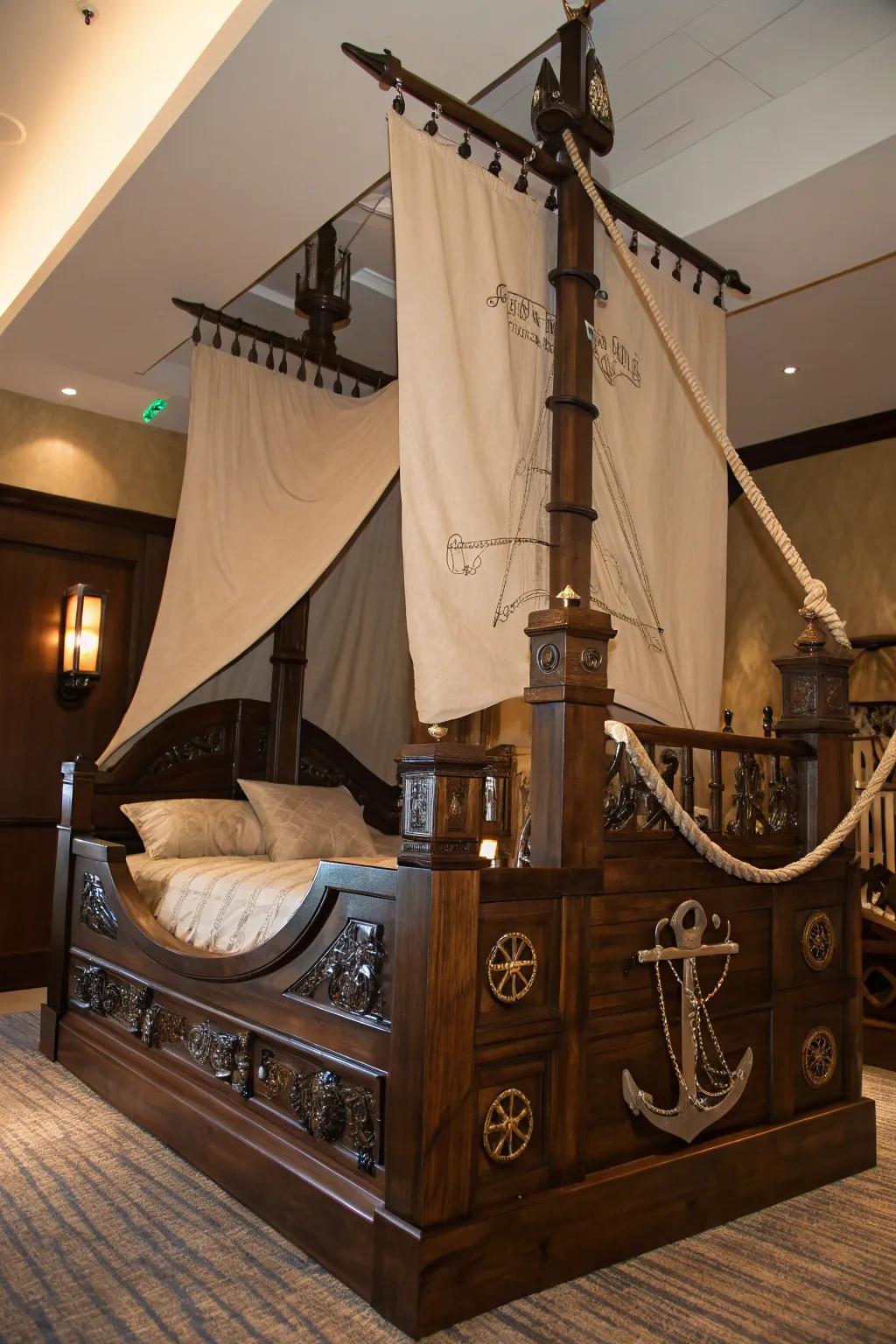 Set sail into dreamland with this captivating pirate ship bed frame.