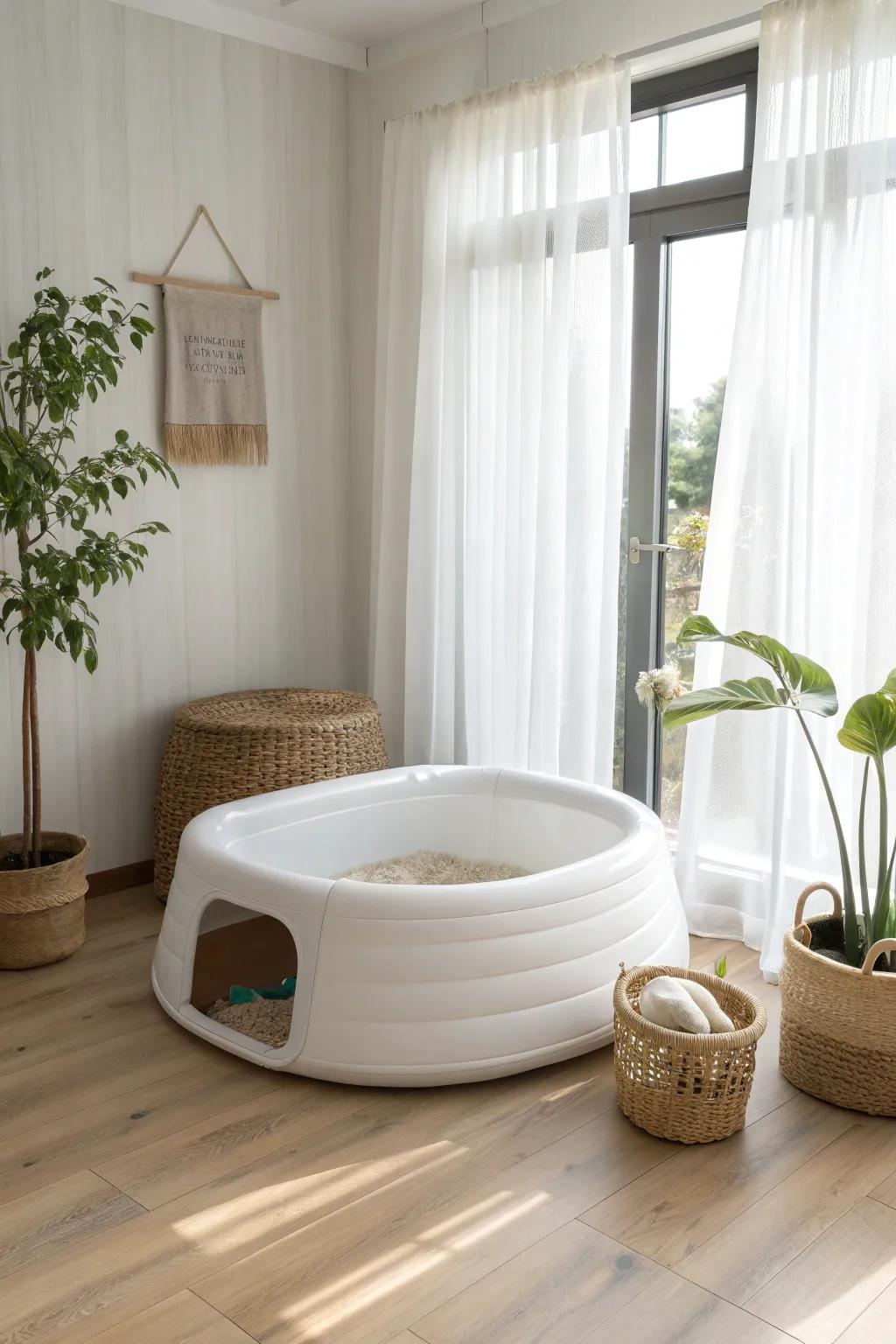Elevate your pet's space with a touch of Scandinavian minimalism and boho charm. #DIYLitterBox #HomeStyle