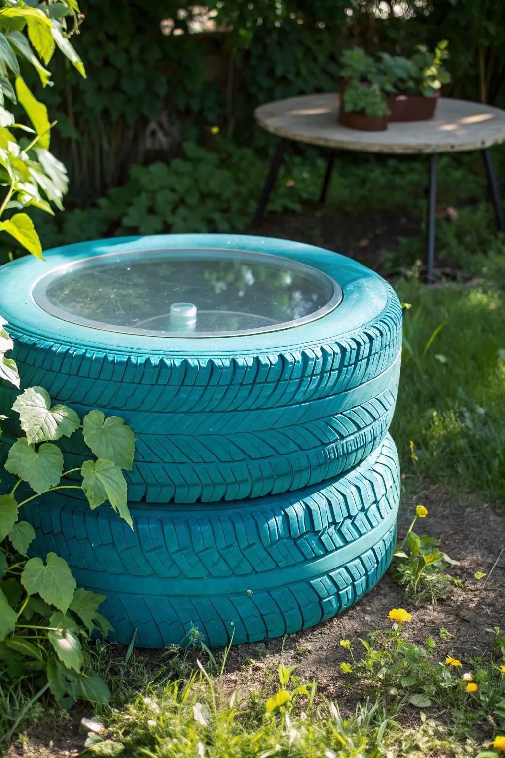 Turn an old tire into a vibrant centerpiece for your garden with this DIY upcycled table idea!