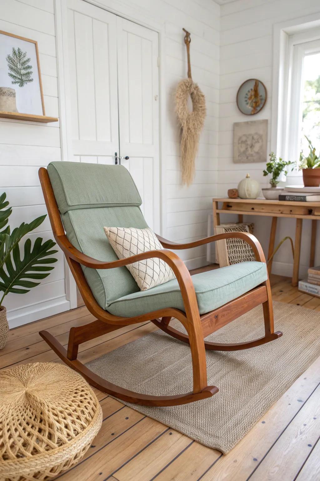 Transform your living space with this Two-Tone Wonder—a perfect blend of Scandinavian simplicity and Boho charm. 🌿🧡 #DIYDecor #ScandiBoho #RockingChairRevamp