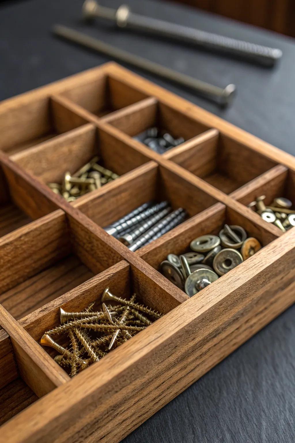 Transform your workshop with custom DIY wooden cubbies for screw storage.