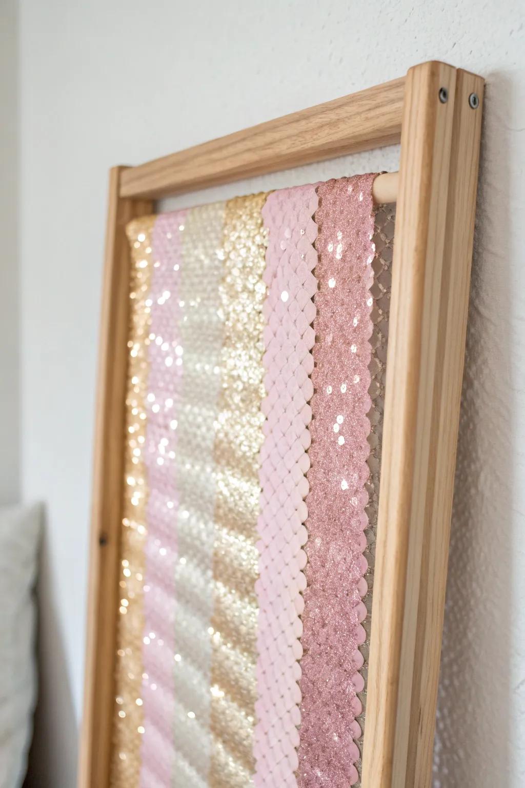 Transform your space with the mesmerizing beauty of DIY sequin panels, where simple swipes create endless playful patterns.