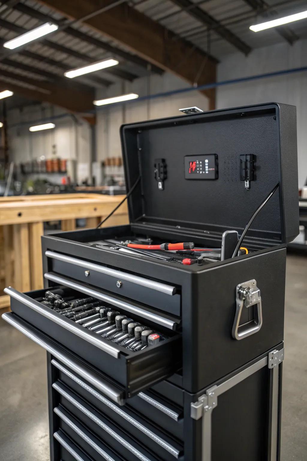 Revolutionize your workspace with a tool box that keeps your power tools charged and ready for action.