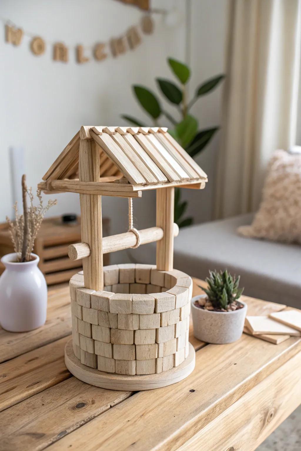 Bring a touch of whimsy indoors with this charming DIY miniature wishing well, perfect for adding a handcrafted touch to your space.