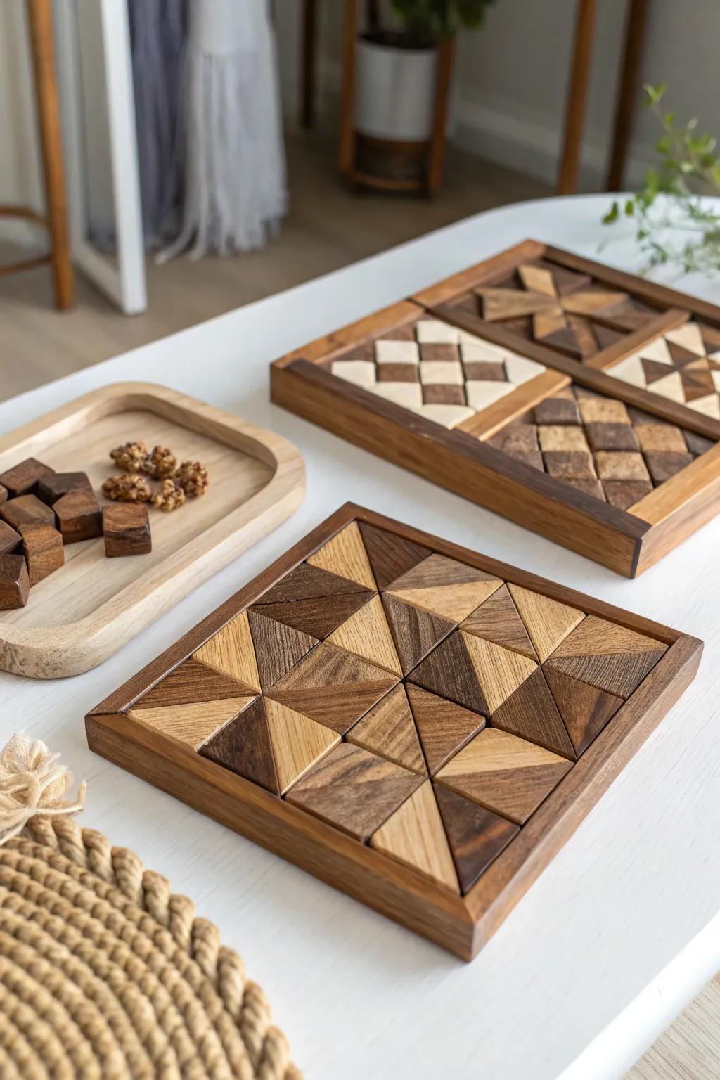 Craft your own masterpiece: A wooden mosaic puzzle blending elegance and challenge.