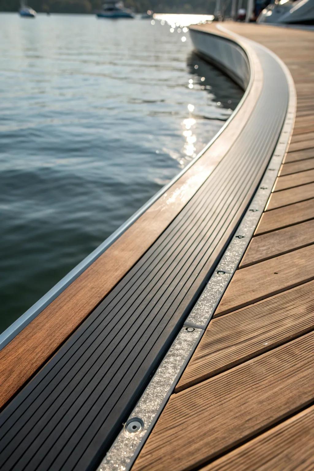 Elevate your dock's style with seamless and flexible vinyl strips for a polished look. #DockDesign #VinylElegance