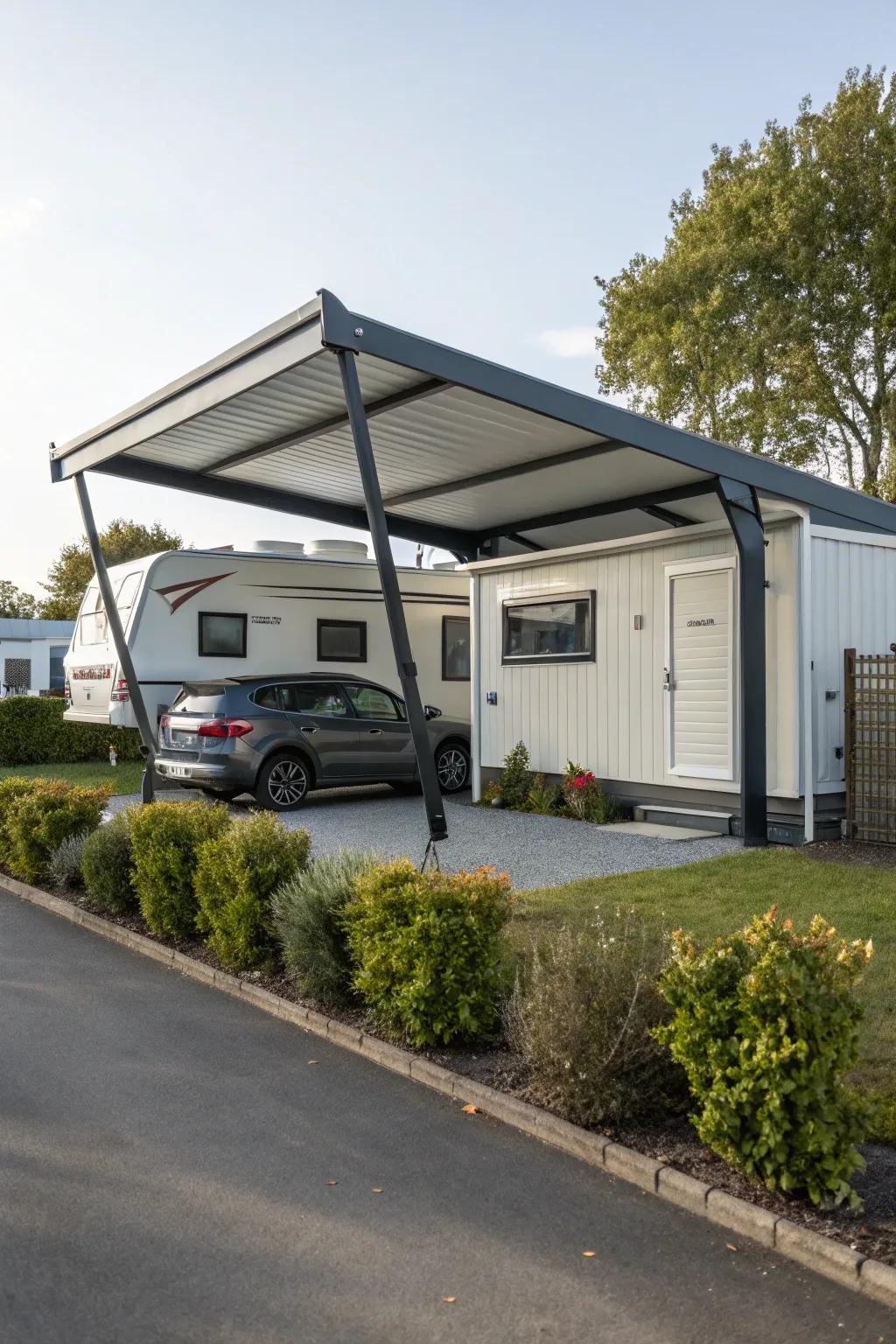 A striking A-frame carport that provides both style and shelter.