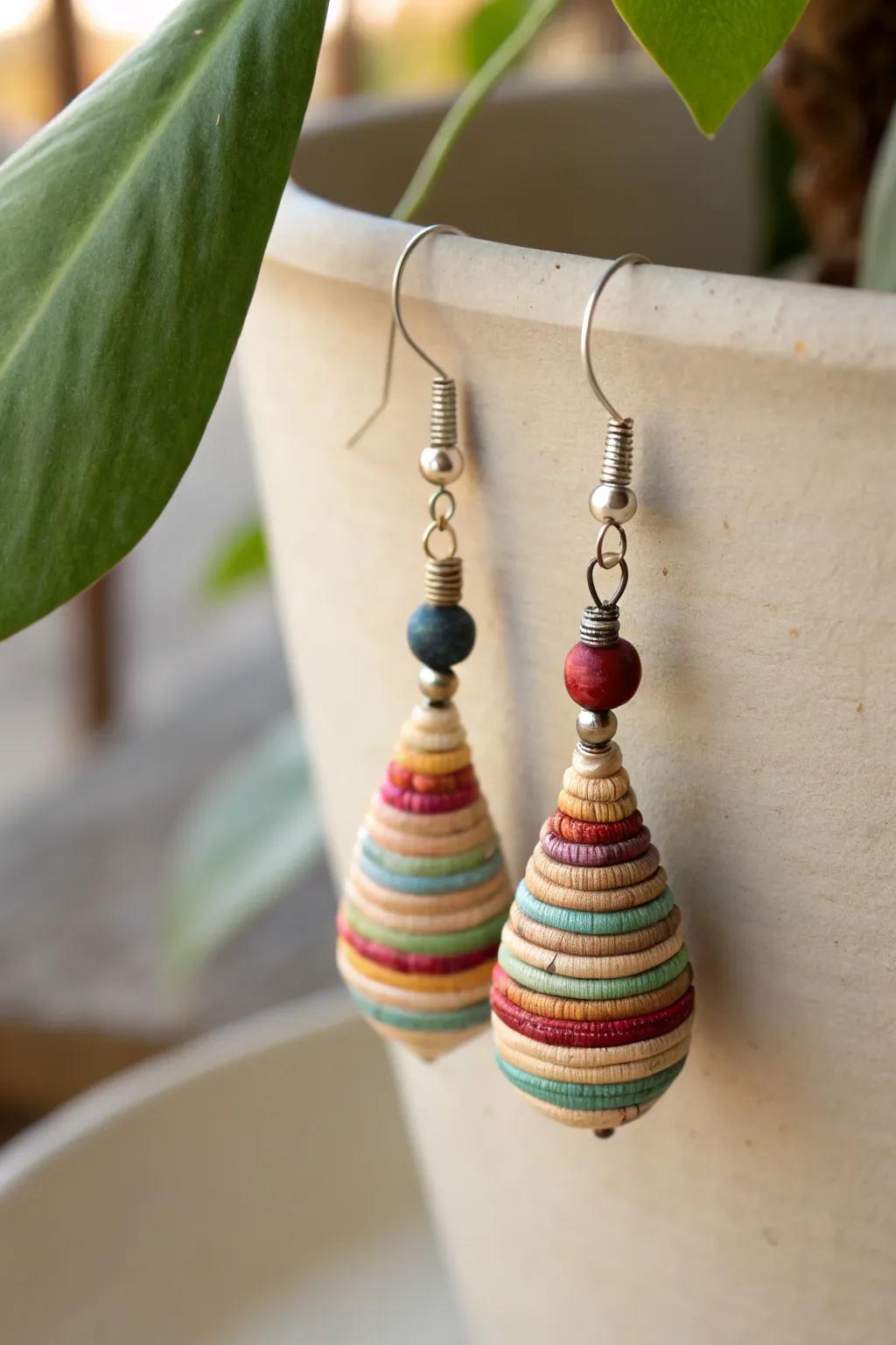 Eco-chic elegance: Discover the beauty of handcrafted paper bead earrings.