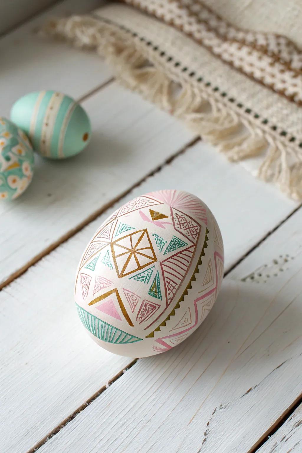Embrace the beauty of simplicity with geometric glam. Transform your Easter eggs into modern masterpieces with clean lines and soft hues.