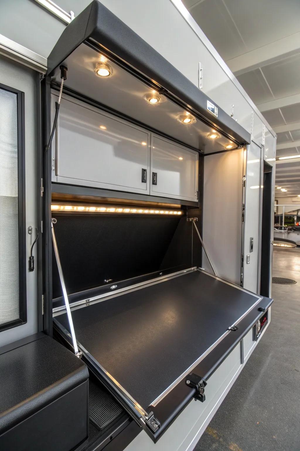 Maximize your space with this stylish fold-down workstation—convenience meets modern design.