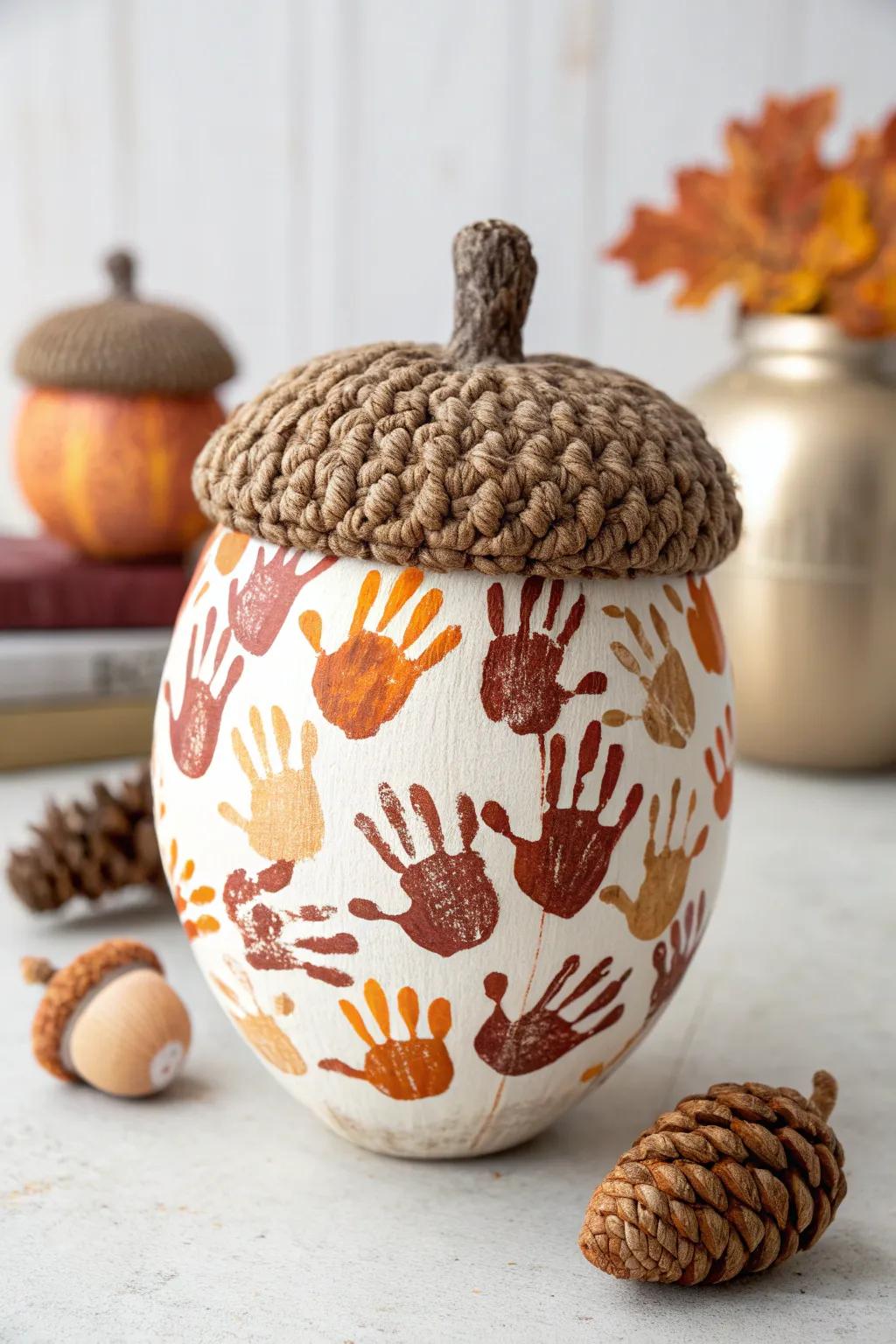 Embrace the season with charming acorn handprint art that celebrates simplicity and natural beauty. 🍂✨
