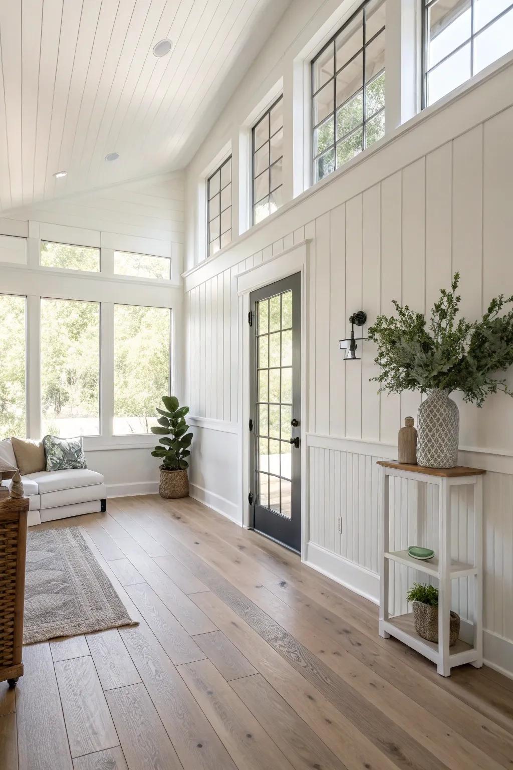 Modern farmhouse with minimalist wainscoting.